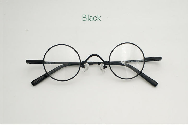 Yujo Unisex Small Round Eyeglasses Alloy Full Rim 811001 Full Rim Yujo Black CHINA