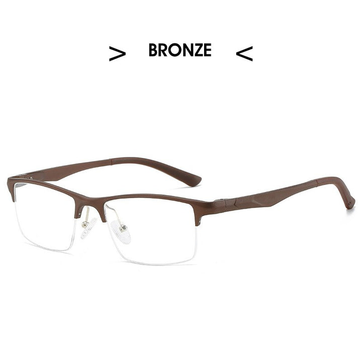 Hdcrafter Men's Semi Rim Square Titanium Alloy Frame Eyeglasses P6329 Semi Rim Hdcrafter Eyeglasses Auburn
