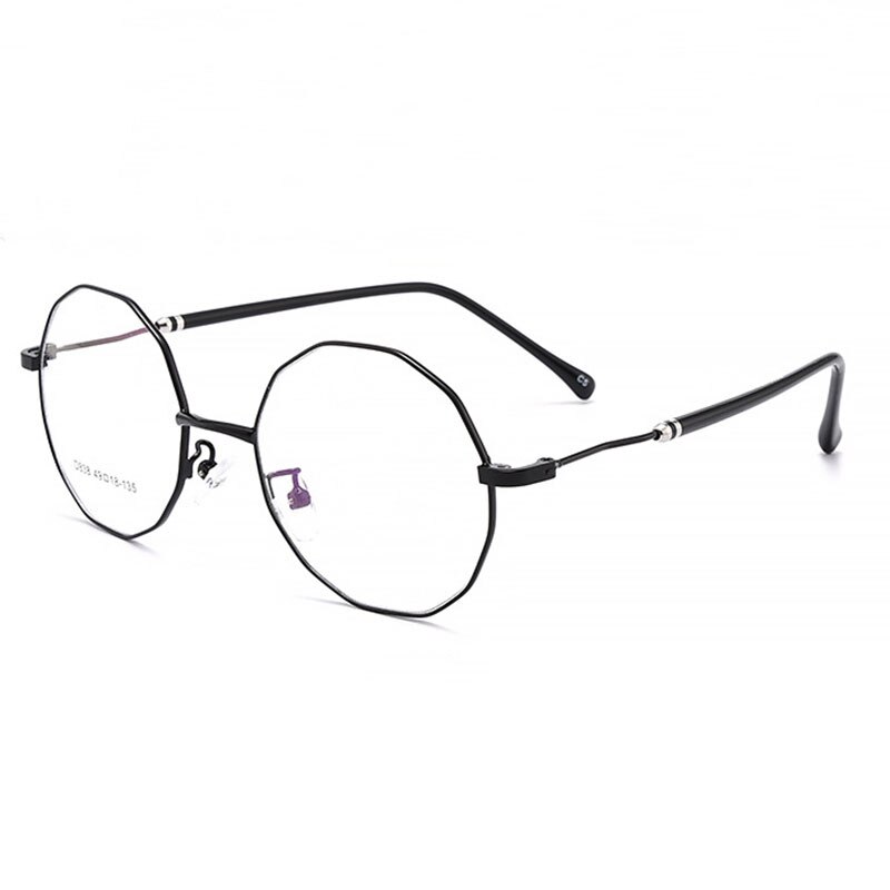 Hotony Unisex Full Rim Polygon Round Alloy Frame Spring Hinge Eyeglasses D838 Full Rim Hotony black