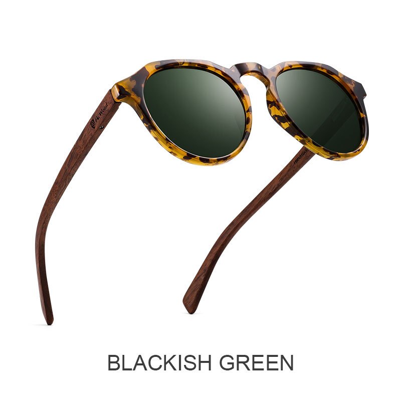 Yimaruili Unisex Full Rim Round Wood Frame HD Polarized Sunglasses 8048 Sunglasses Yimaruili Sunglasses Dark Green  