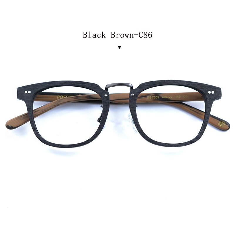 Hdcrafter Men's Full Rim Square Round Wood Alloy Acetate Frame Eyeglasses Ps7009 Full Rim Hdcrafter Eyeglasses Black Brown-C86
