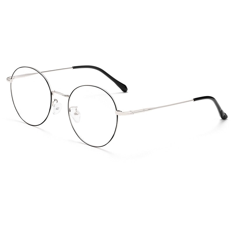 Yimaruili Unisex Full Rim β Titanium Round Frame Eyeglasses 6621X Full Rim Yimaruili Eyeglasses Black Silver