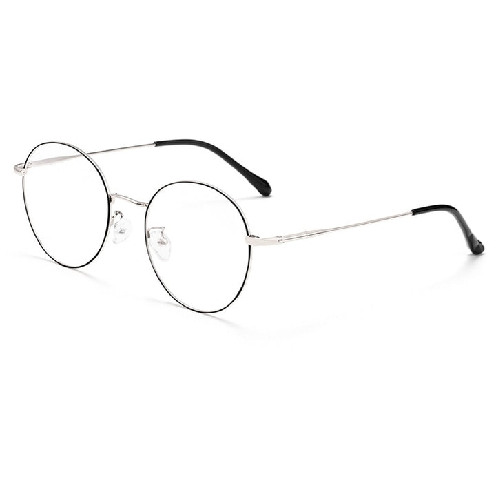 Yimaruili Unisex Full Rim β Titanium Round Frame Eyeglasses 6621X Full Rim Yimaruili Eyeglasses Black Silver