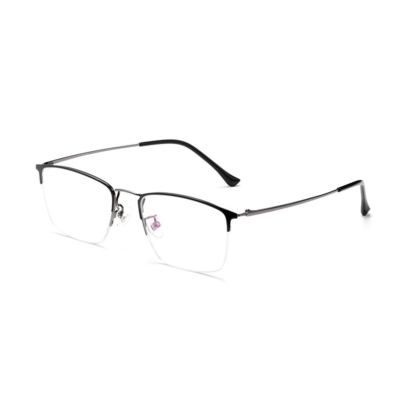 Yimaruili Unisex Semi Rim Titanium Frame Eyeglasses 8017JX Semi Rim Yimaruili Eyeglasses Black Gray