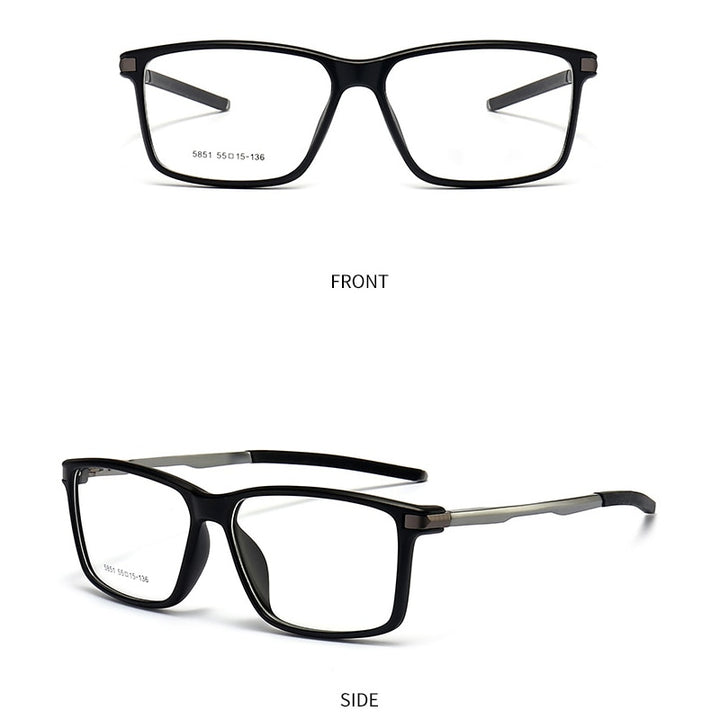 Gmei Men's TR 90 Square Aluminum Magnesium Sport Frame Eyeglasses 5851 Full Rim Gmei Optical C1-BLACK