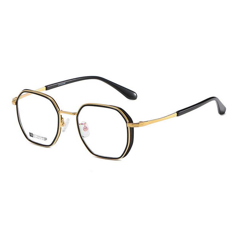 Hotochki Unisex Full Rim Beta Titanium Frame Eyeglasses 6074 Full Rim Hotochki Black Gold
