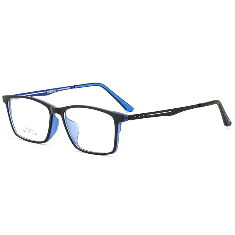 Hdcrafter Men's Full Rim Square Titanium Frame Eyeglasses Y2012 Full Rim Hdcrafter Eyeglasses Black Blue