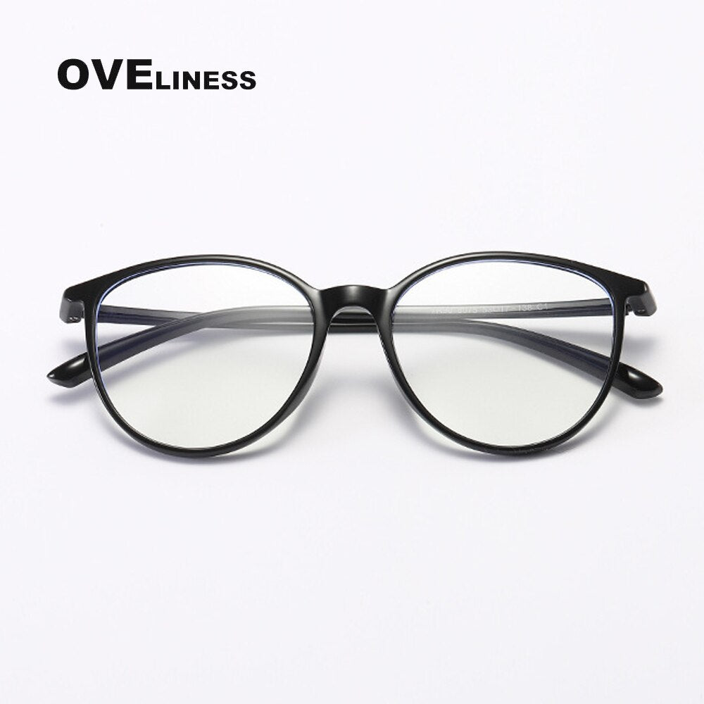 Oveliness Unisex Full Rim Round Square Tr 90 Titanium Eyeglasses 8075 Full Rim Oveliness shiny black