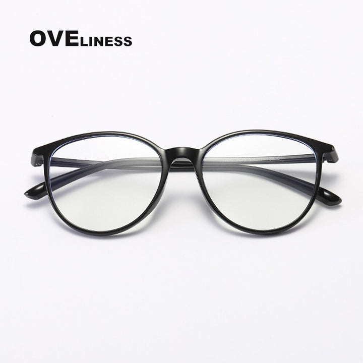 Oveliness Unisex Full Rim Round Square Tr 90 Titanium Eyeglasses 8075 Full Rim Oveliness shiny black