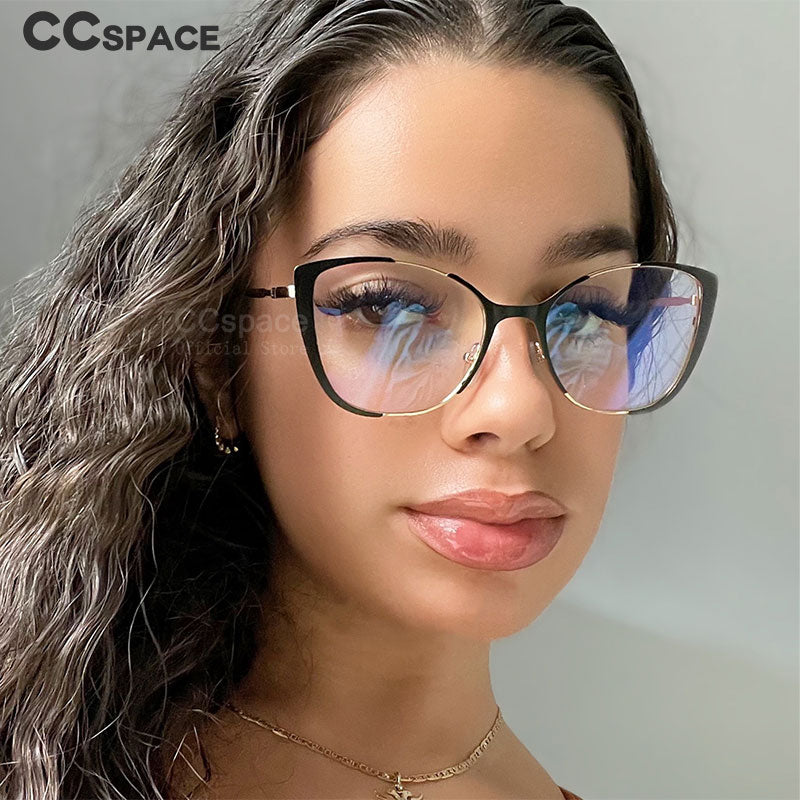 CCspace Unisex Semi Rim Cat Eye Alloy Frame Eyeglasses 45955 Semi Rim CCspace