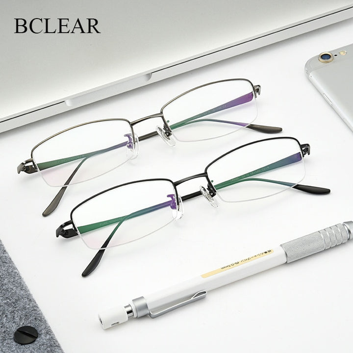 Men's Titanium Semi Rim Square Frame Eyeglasses D8560 Semi Rim Bclear