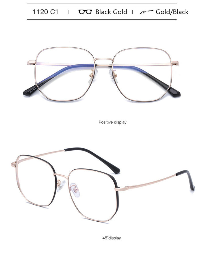 Hotony Unisex Full Rim Polygonal Square Titanium Frame Eyeglasses 1120 Full Rim Hotony
