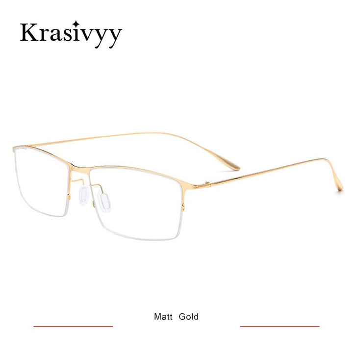 Krasivyy Men's Semi Rim Square Titanium Alloy Eyeglasses Kr62611 Semi Rim Krasivyy Matt Gold  