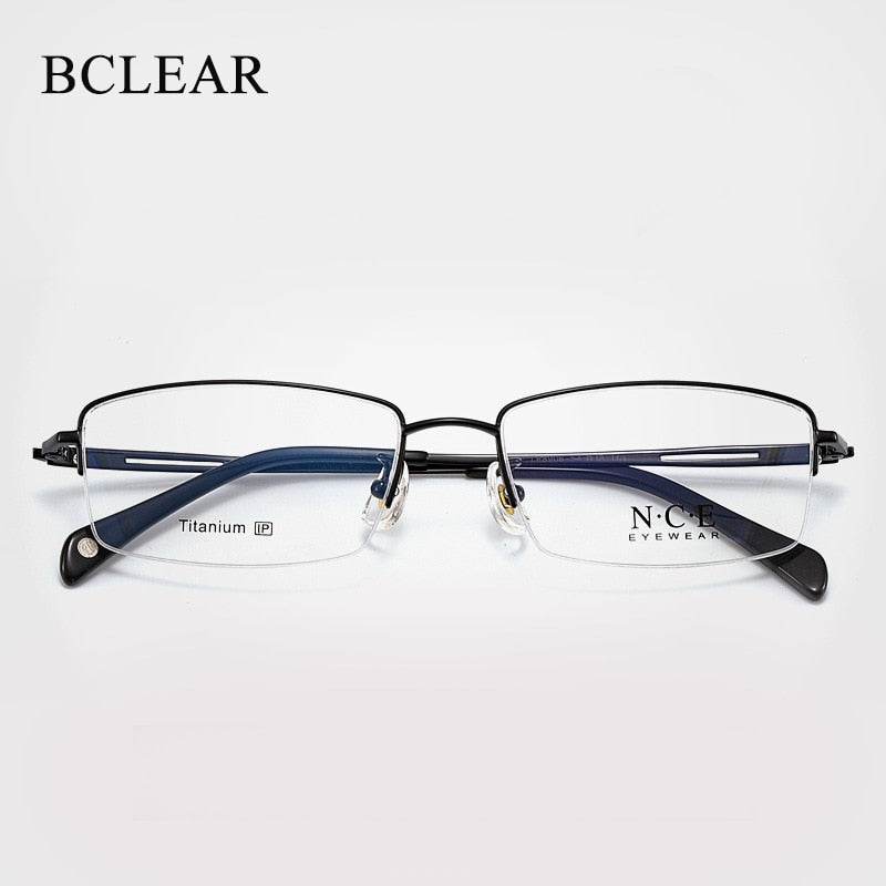 Men's Semi Rim Square Titanium Frame Eyeglasses Sc8906 Semi Rim Bclear black