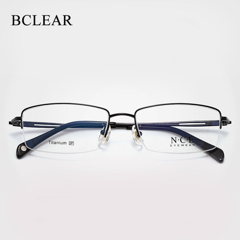 Men's Semi Rim Square Titanium Frame Eyeglasses Sc8906 Semi Rim Bclear black  