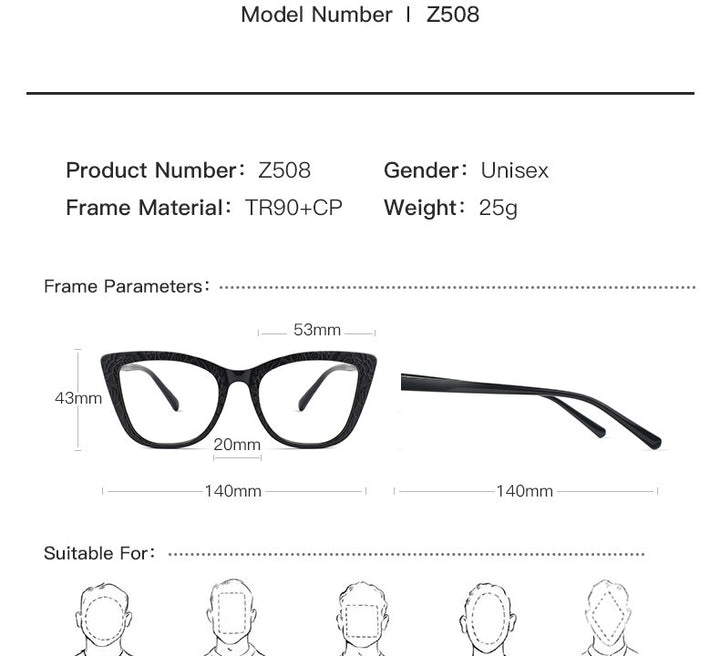 Hotochki Women's Full Rim Cat Eye TR-90 Resin Acetate Frame Eyeglasses Z508 Full Rim Hotochki