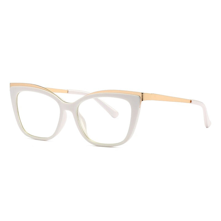 Hotochki Women's Full Rim Cat Eye Alloy Acetate Frame Eyeglasses 2049 Full Rim Hotochki white