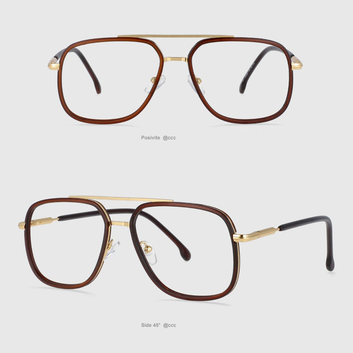 CCspace Unisex Full Rim Square Double Bridge Tr 90 Titanium Frame Eyeglasses 53947 Full Rim CCspace Tea