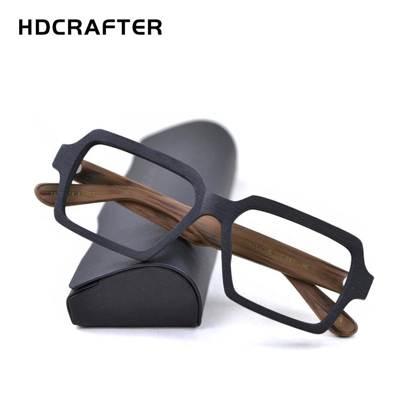 Hdcrafter Unisex Full Rim Oversized Square Wood Frame Eyeglasses Ps9019 Full Rim Hdcrafter Eyeglasses