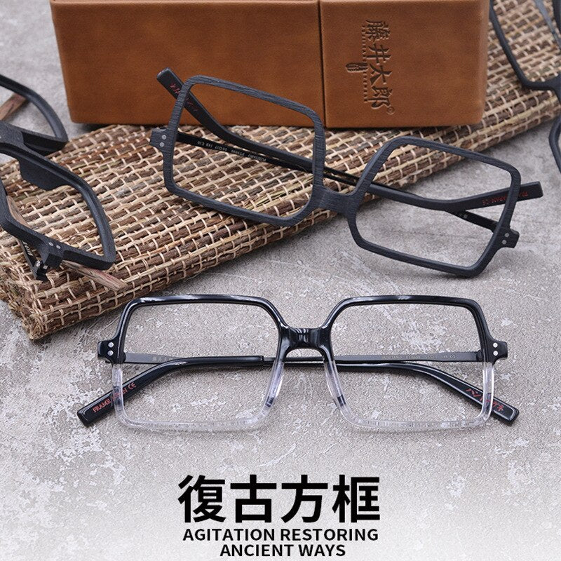 Hdcrafter Unisex Full Rim Oversized Square Wood Frame Eyeglasses Ft8890 Full Rim Hdcrafter Eyeglasses