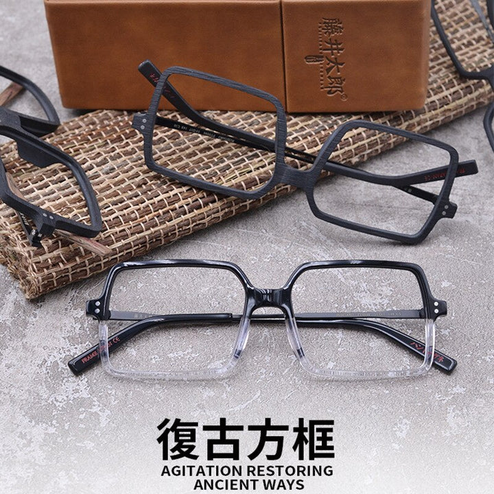 Hdcrafter Unisex Full Rim Oversized Square Wood Frame Eyeglasses Ft8890 Full Rim Hdcrafter Eyeglasses