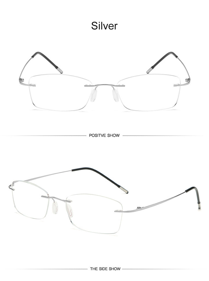Hdcrafter Unisex Rimless Rectangle Titanium Frame Reading Glasses 8025 Reading Glasses Hdcrafter Eyeglasses