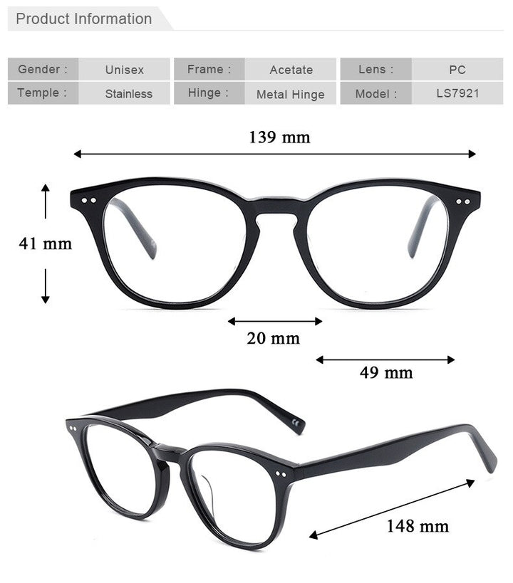 Chashma Ochki Unisex Full Rim Round Square Acetate Eyeglasses 7921 Full Rim Chashma Ochki