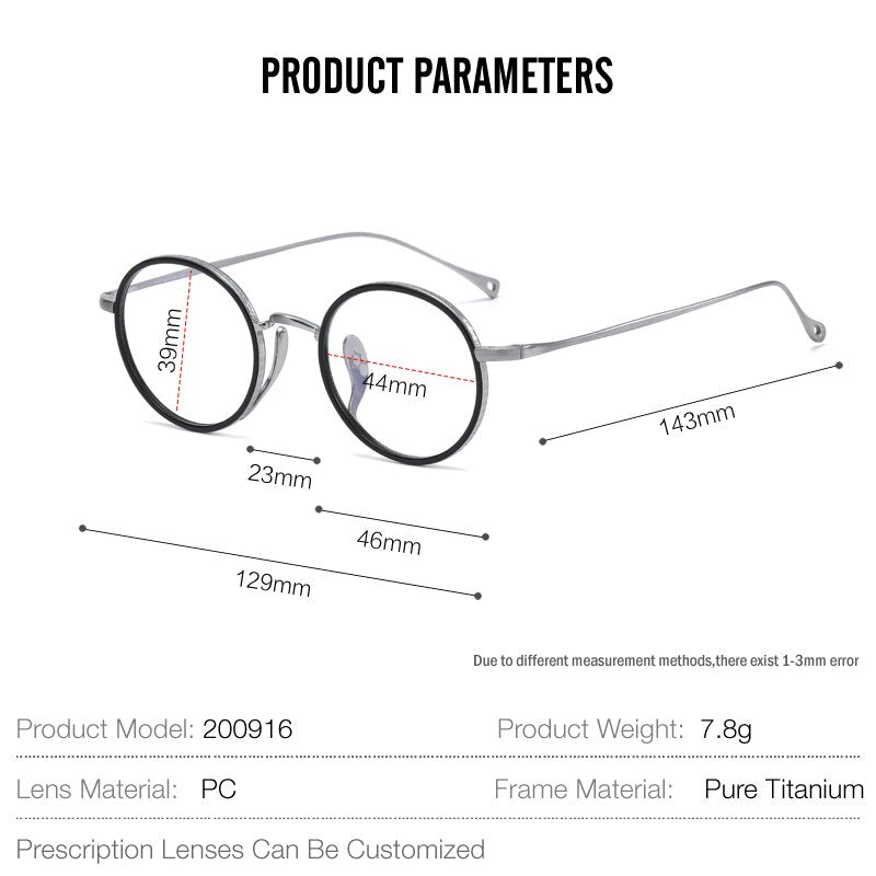 Muzz Men's Full Rim Round Titanium Acetate Frame Eyeglasses M70705 Full Rim Muzz