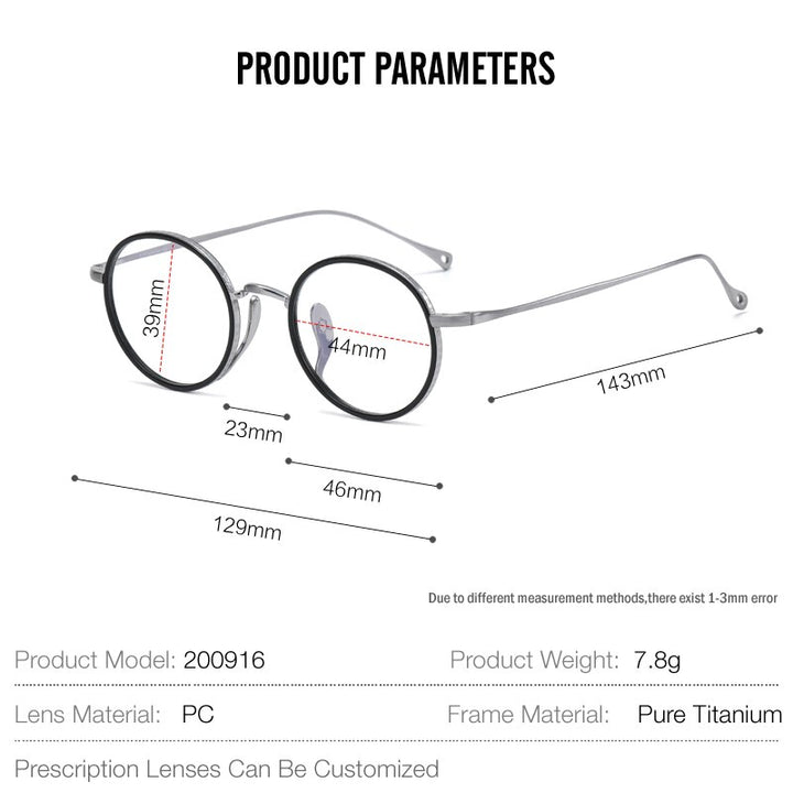 Muzz Men's Full Rim Round Titanium Acetate Frame Eyeglasses M70705 Full Rim Muzz