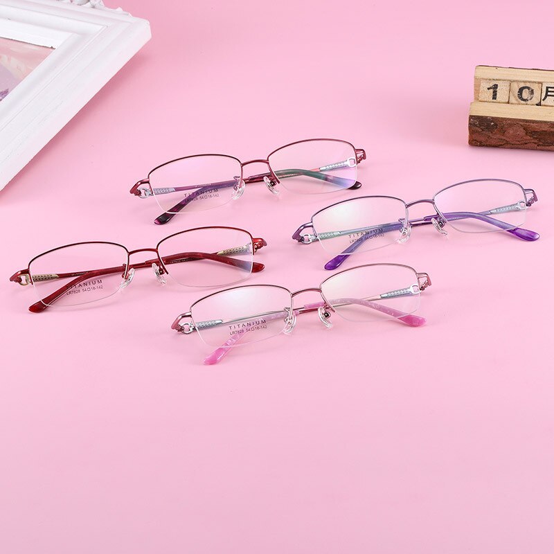Women's Rectangular Half Rim Titanium Frame Eyeglasses Lr7828 Semi Rim Bclear