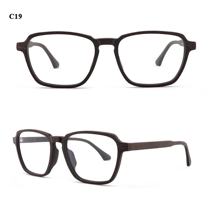 Hdcrafter Men's Full Rim Oversized Polygonal Square Wood Frame Eyeglasses 1694 Full Rim Hdcrafter Eyeglasses