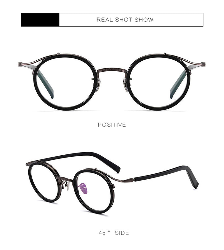 Gatenac Unisex Full Rim Round Acetate Alloy Frame Eyeglasses Gxj37 Full Rim Gatenac