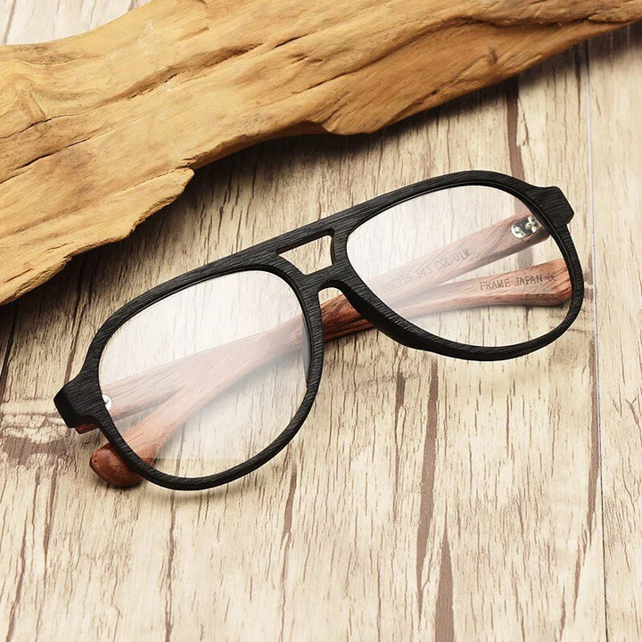 Hdcrafter Unisex Full Rim Double Bridge Round Wood Frame Eyeglasses 7428d Full Rim Hdcrafter Eyeglasses