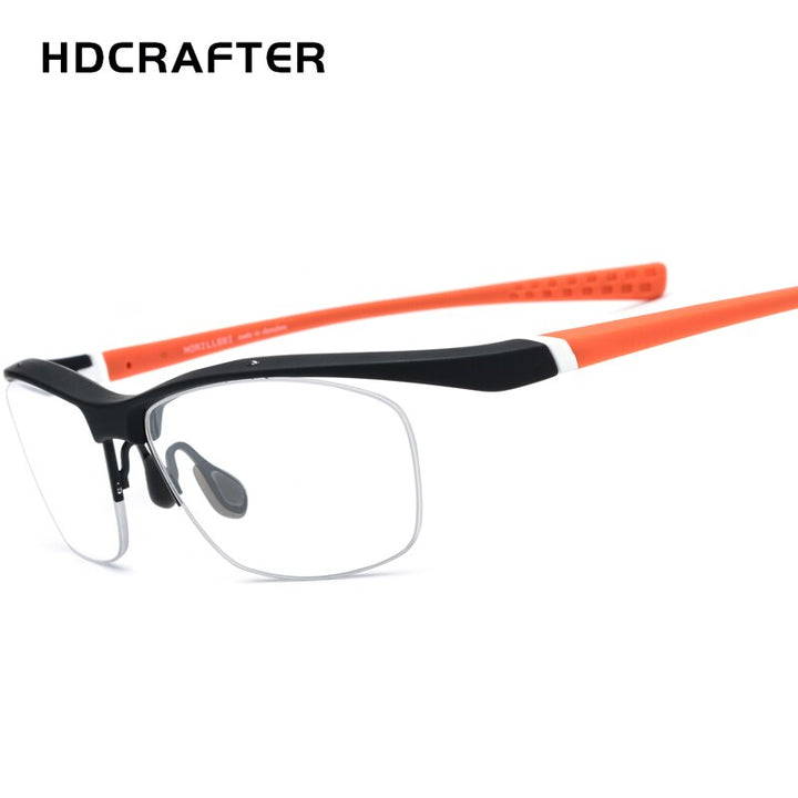 Hdcrafter Men's Semi Rim Rectangle TR 90 Sports Frame Eyeglasses 7027 Full Rim Hdcrafter Eyeglasses Orange