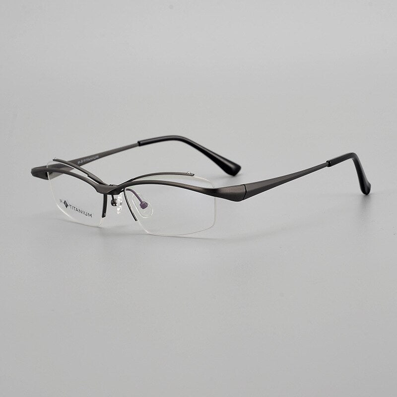 Muzz Men's Semi Rim Square Titanium Flip Up Frame Eyeglasses 18019 Semi Rim Muzz gray