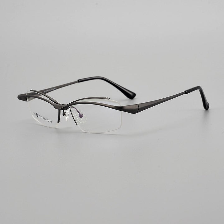 Muzz Men's Semi Rim Square Titanium Flip Up Frame Eyeglasses 18019 Semi Rim Muzz gray
