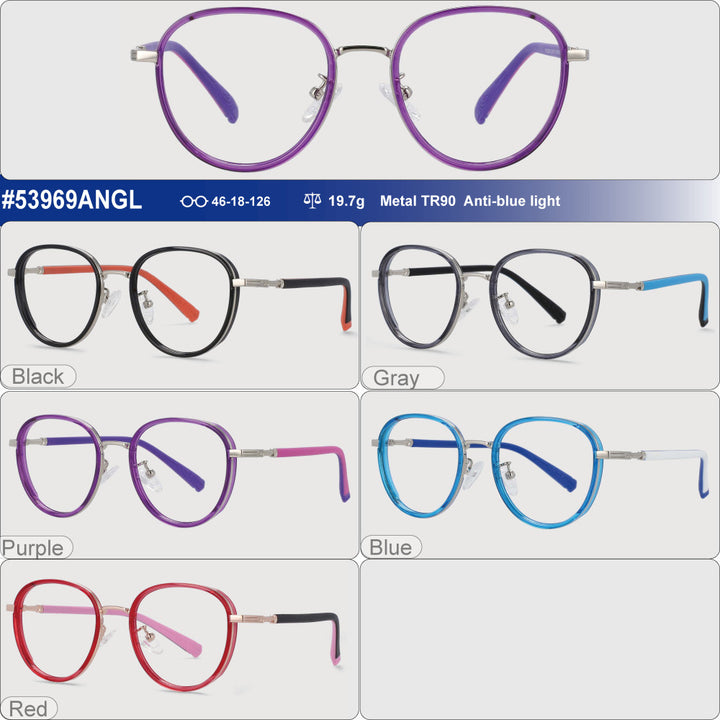 CCspace Children's Unisex Full Rim Round Tr 90 Titanium Frame Eyeglasses 53969 Full Rim CCspace
