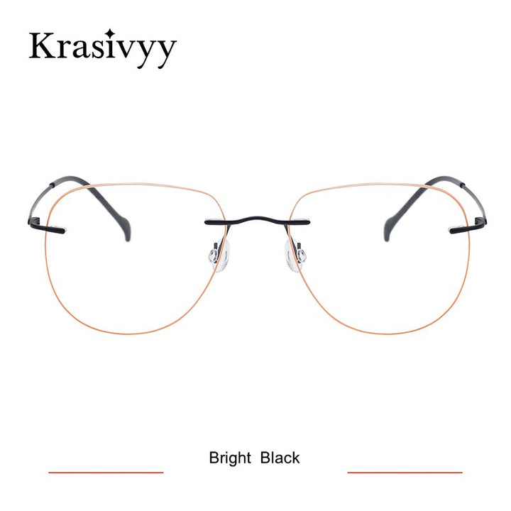 Krasivyy Unisex Rimless Oval Square Titanium Eyeglasses Ls07 Rimless Krasivyy Bright Black