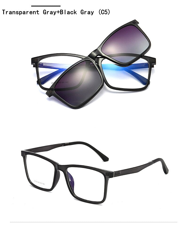 Yimaruili Men's Full Rim TR 90 Resin Frame Eyeglasses Polarized Clip On Sunglasses  2126 With Clip Ons Yimaruili Eyeglasses