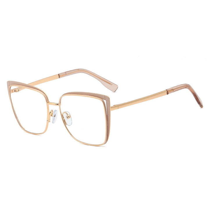 CCspace Unisex Full Rim Square Cat Eye Alloy Frame Eyeglasses 48324 Full Rim CCspace C6Beige