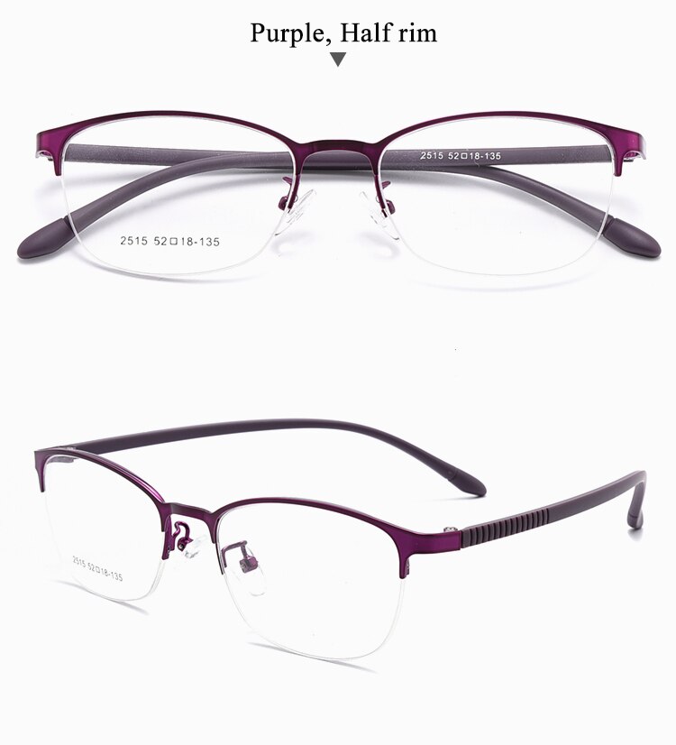 Women's Oval Optional Full/Semi Rim Titanium Alloy Eyeglasses My2515 2516 Semi Rim Bclear half purple