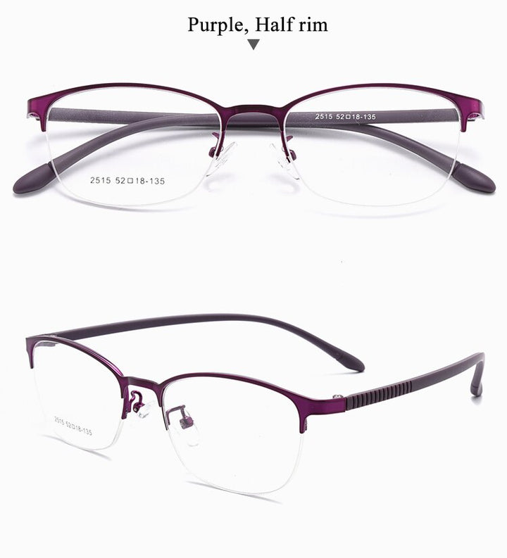 Women's Oval Optional Full/Semi Rim Titanium Alloy Eyeglasses My2515 2516 Semi Rim Bclear half purple