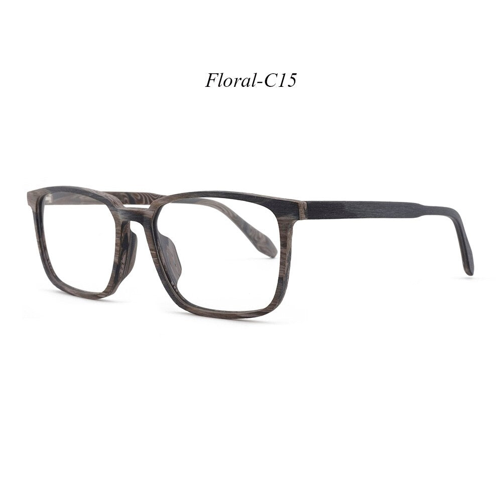 Hdcrafter Men's Full Rim Oversized Square Wood Frame Eyeglasses 1693 Full Rim Hdcrafter Eyeglasses C15