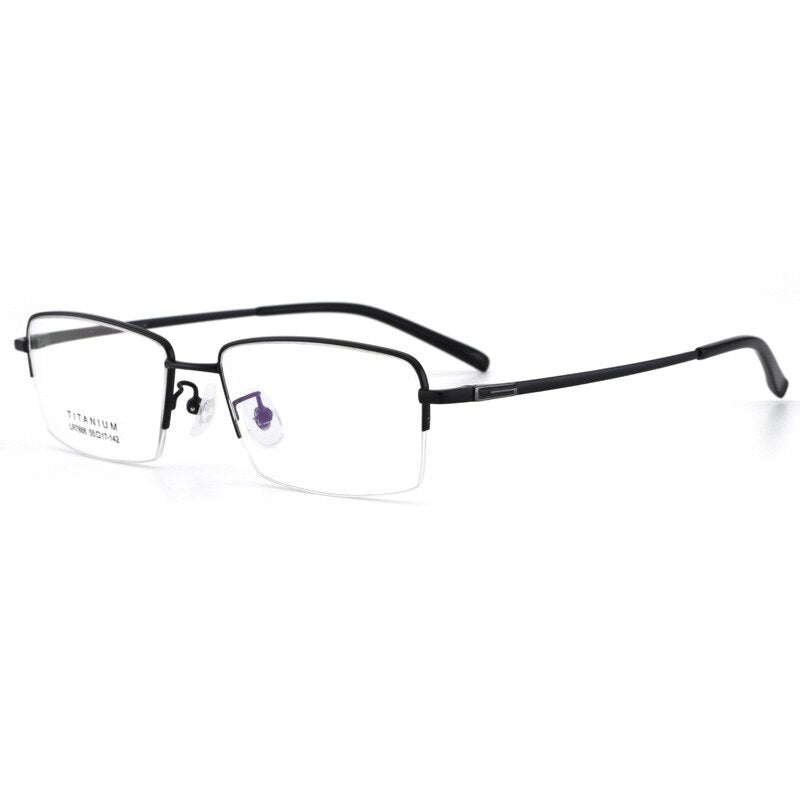 Men's Half Rim Titanium Frame Eyeglasses Lr7888 Semi Rim Bclear Black