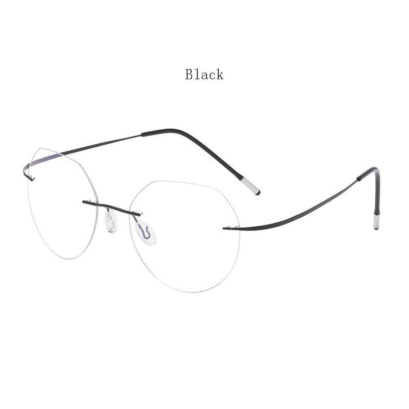 Hdcrafter Unisex Rimless Polygon Round Titanium Frame Eyeglasses 6001-6002 Rimless Hdcrafter Eyeglasses Model-A-Black