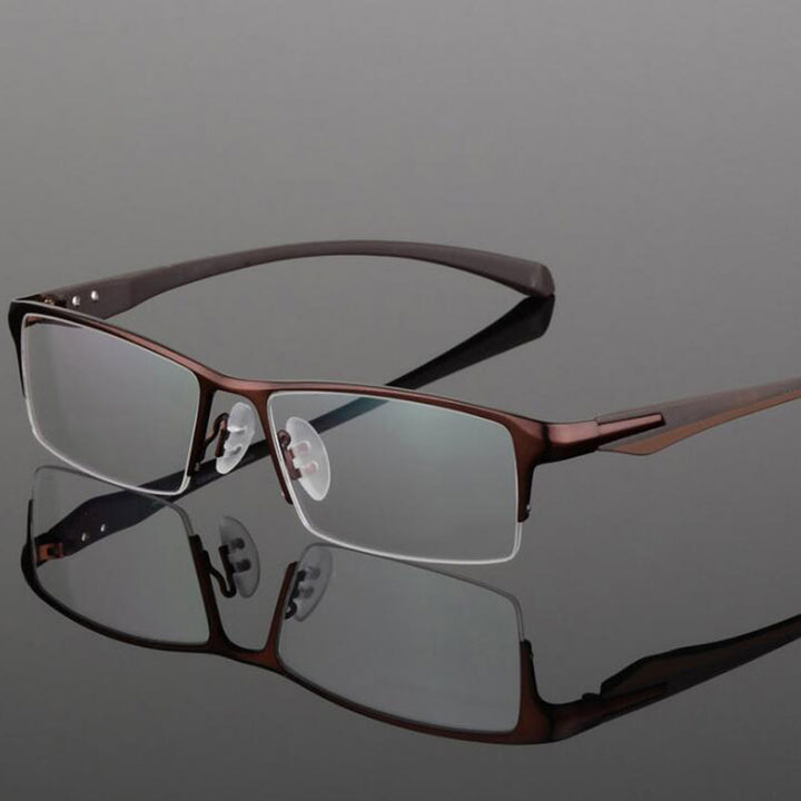 Hotochki Men's Semi Rim IP Electronic Plated Alloy Frame Eyeglasses 9065 Semi Rim Hotochki Auburn