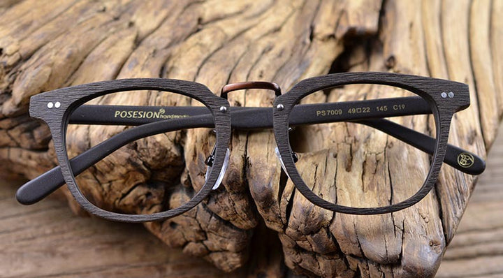Hdcrafter Men's Full Rim Square Round Wood Alloy Acetate Frame Eyeglasses Ps7009 Full Rim Hdcrafter Eyeglasses