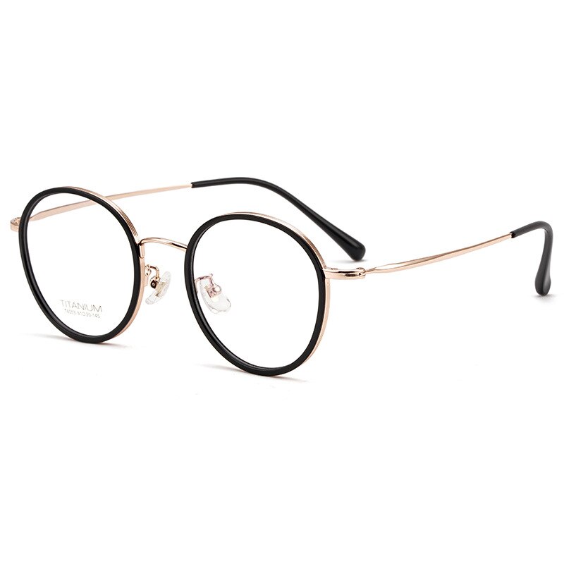 Yimaruili Unisex Full Rim Elastic β Titanium Round Frame Eyeglasses T6053 Full Rim Yimaruili Eyeglasses Black Rose Gold