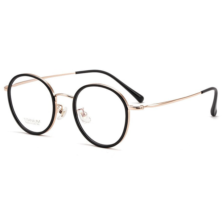 Yimaruili Unisex Full Rim Elastic β Titanium Round Frame Eyeglasses T6053 Full Rim Yimaruili Eyeglasses Black Rose Gold