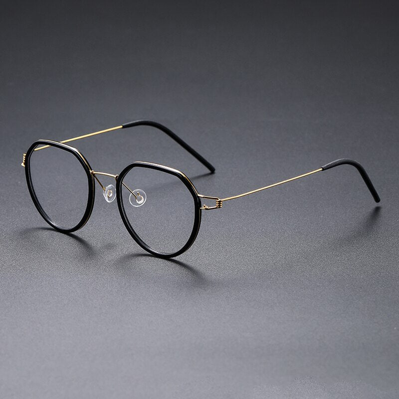 Gatenac Unisex Full Rim Polygon Square Titanium Alloy Screwless Frame Eyeglasses Gxyj691 Full Rim Gatenac Black Gold